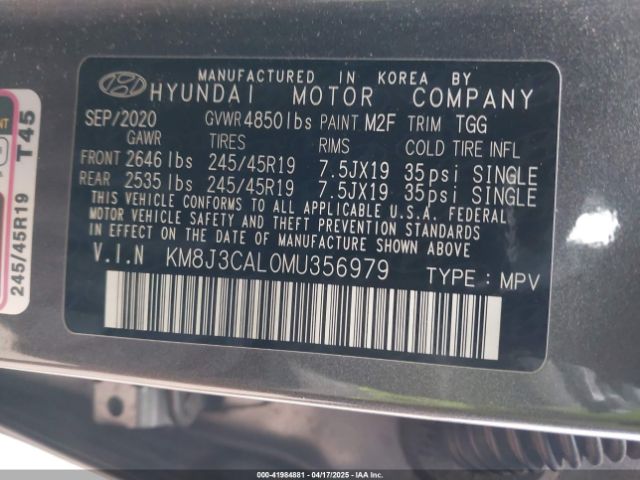 KM8J3CAL0MU356979 Hyundai Tucson Sport