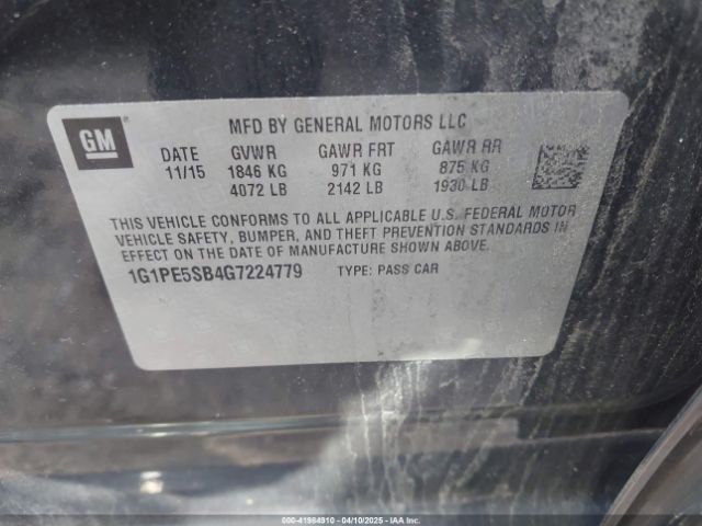 1G1PE5SB4G7224779 Chevrolet Cruze Limited 1lt Auto