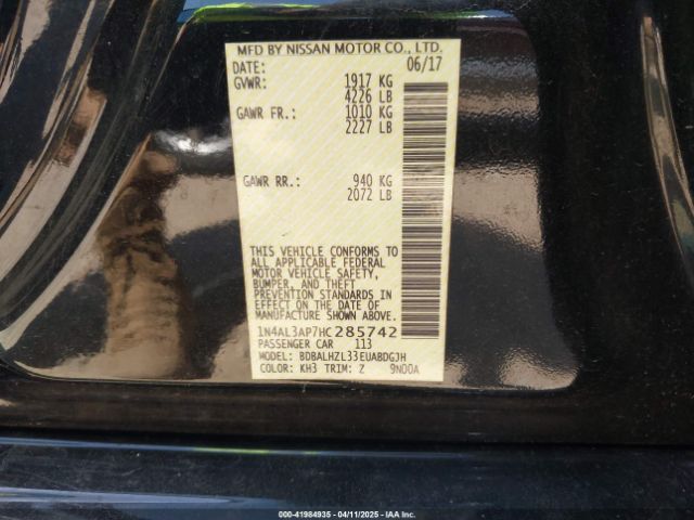 1N4AL3AP7HC285742 Nissan Altima 2.5 Sr