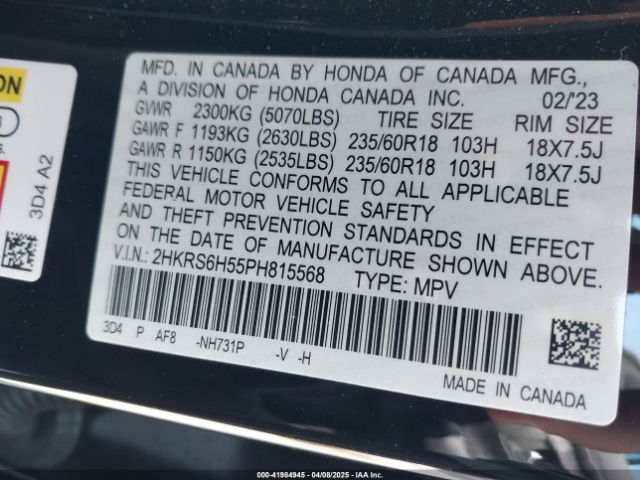 2HKRS6H55PH815568 Honda Cr-v Hybrid Sport