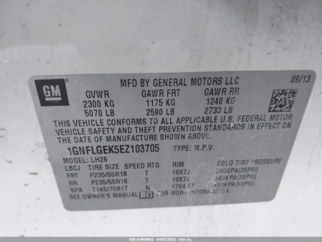 1GNFLGEK5EZ103705 Chevrolet Equinox 2lt