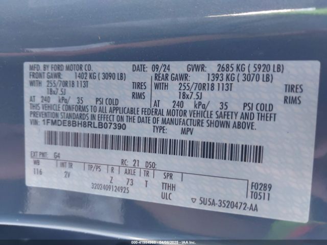 1FMDE8BH8RLB07390 Ford Bronco Outer Banks
