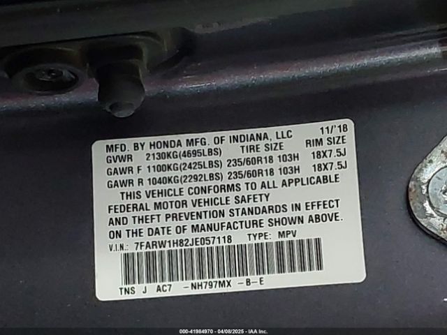 7FARW1H82JE057118 Honda Cr-v Ex-l/ex-l Navi