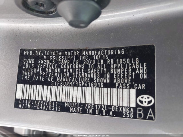 5YFBURHE1GP416916 Toyota COROLLA LE