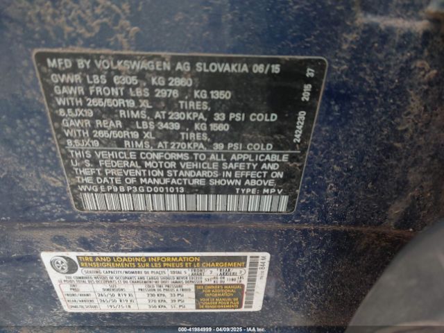 WVGEP9BP3GD001013 Volkswagen Touareg Tdi Lux