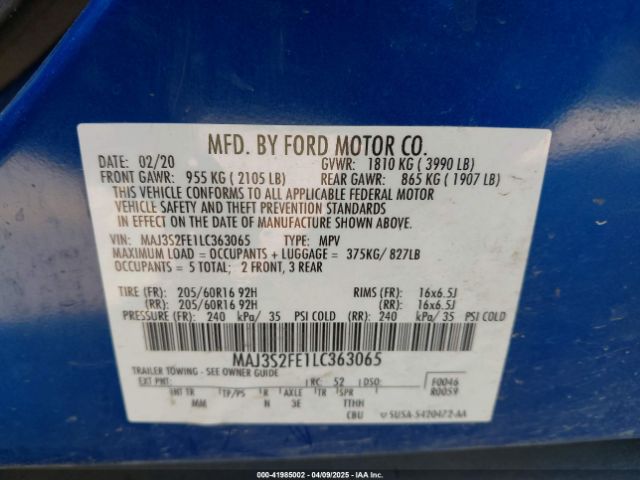 MAJ3S2FE1LC363065 Ford ECOSPORT S