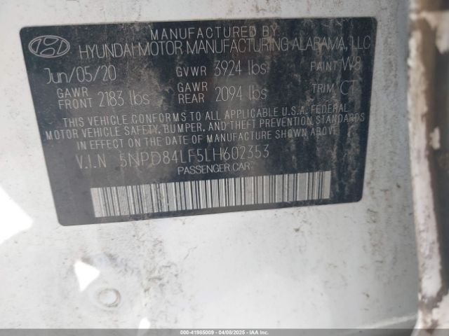 5NPD84LF5LH602353 Hyundai Elantra Value Edition
