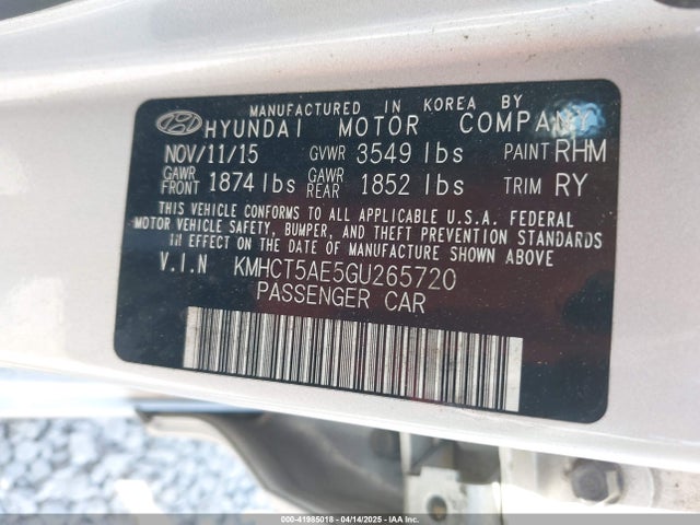 KMHCT5AE5GU265720 Hyundai ACCENT SE