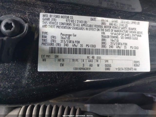 1FADP3F24EL397988 Ford FOCUS SE