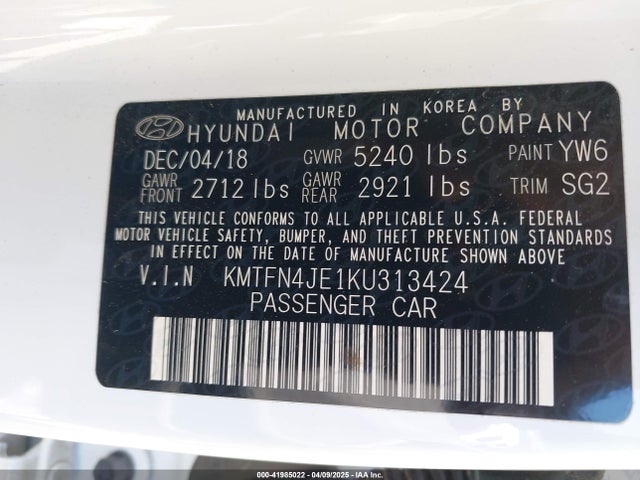 KMTFN4JE1KU313424 Genesis G80 3.8