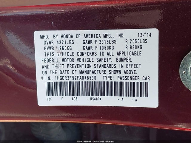 Honda Accord Sport 2015 1HGCR2F52FA078530 Image 9