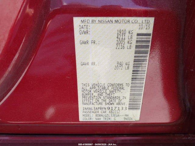 1N4AL3AP8FN917133 Nissan Altima 2.5 S
