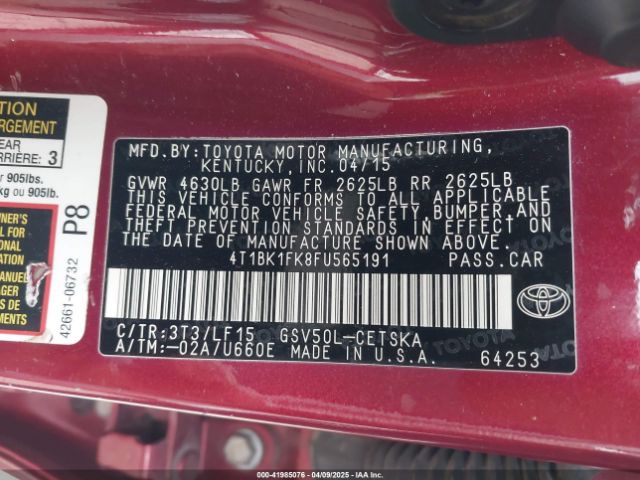 4T1BK1FK8FU565191 Toyota Camry Xse V6