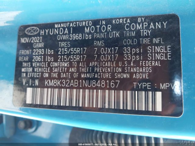 KM8K32AB1NU848167 Hyundai Kona Sel