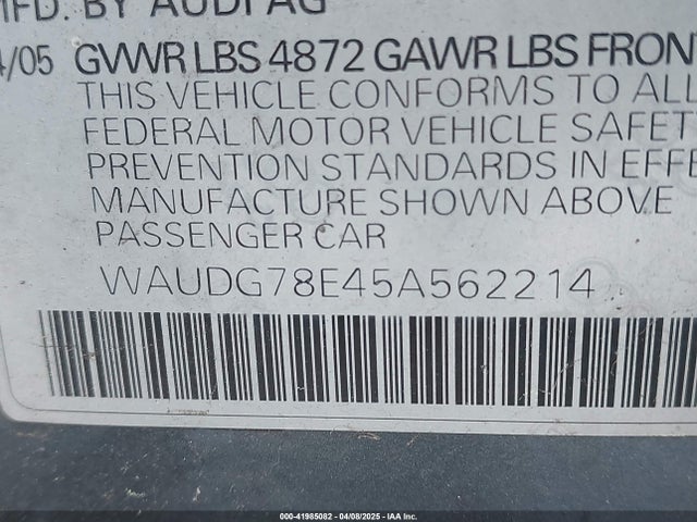 2005 AUDI A4 WAUDG78E45A562214 Photo 8