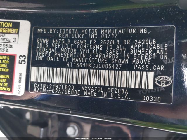 4T1B61HK3JU005427 Toyota CAMRY XSE