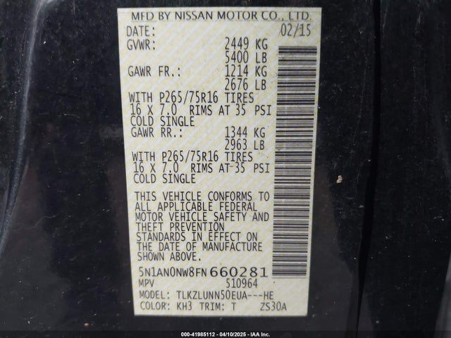 5N1AN0NW8FN660281 Nissan Xterra Pro-4x