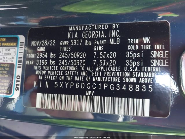 5XYP6DGC1PG348835 KIA Telluride S