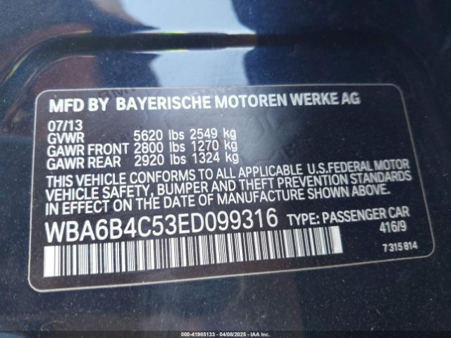 WBA6B4C53ED099316 BMW 650i Gran Coupe Xdrive