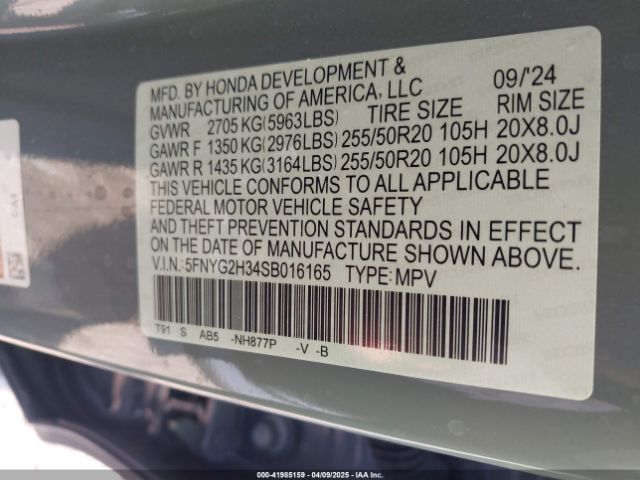 5FNYG2H34SB016165 Honda Pilot Sport