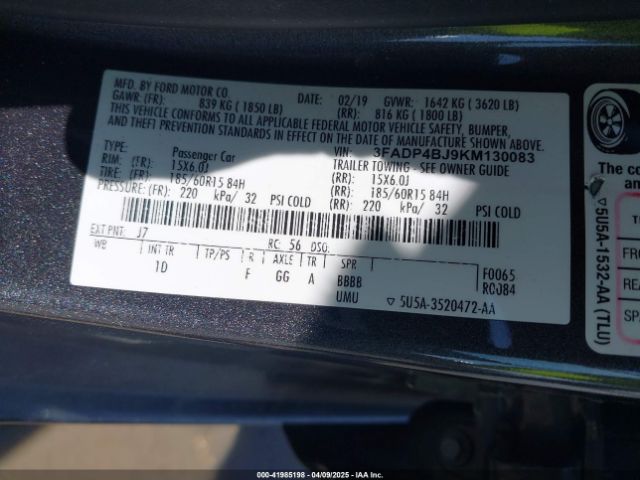 3FADP4BJ9KM130083 Ford FIESTA SE
