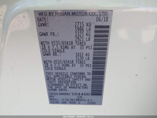 5N1DL0MN9KC504400 Infiniti QX60 LUXE