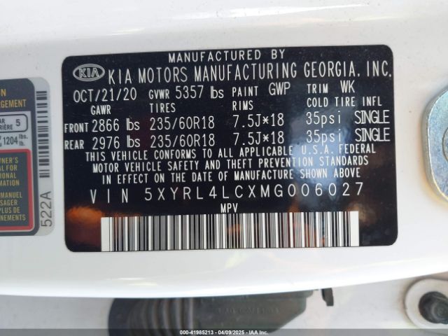 2021 KIA SORENTO 5XYRL4LCXMG006027 Photo 8