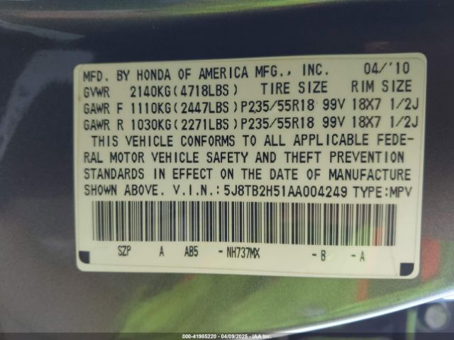 2010 ACURA RDX 5J8TB2H51AA004249 Photo 8