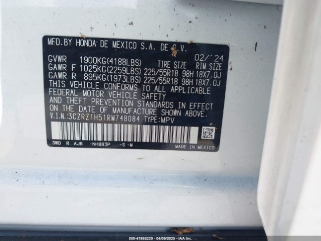 3CZRZ1H51RM748084 Honda Hr-v 2wd Sport/2wd Sport W/o Bsi