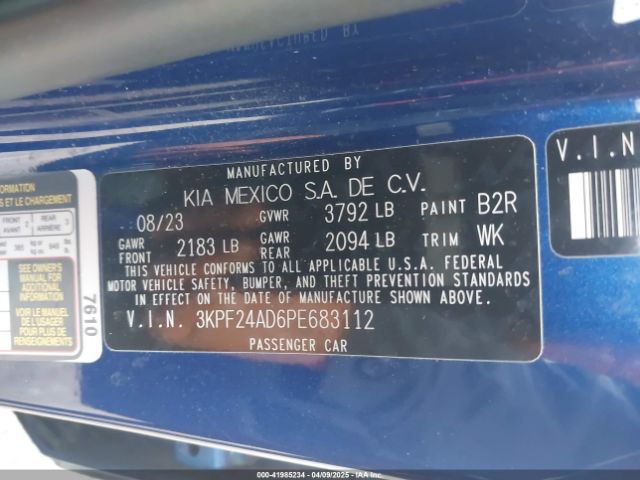 3KPF24AD6PE683112 KIA Forte Lxs