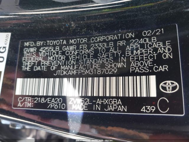 JTDKAMFP5M3187029 Toyota 2zr-fxe, 1nm+1sm
