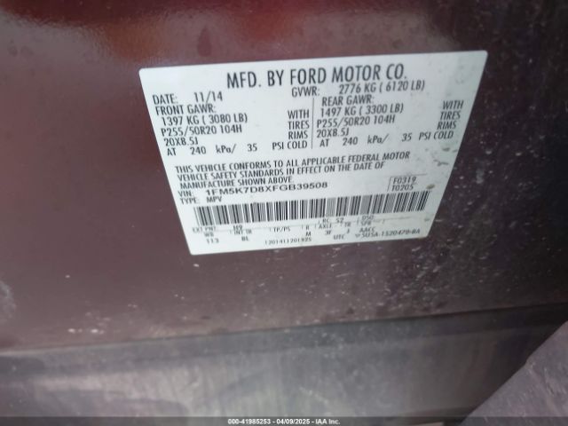 1FM5K7D8XFGB39508 Ford EXPLORER XLT