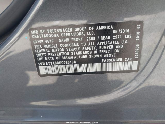1VWAT7A36GC060108 Volkswagen Passat 1.8t R-line