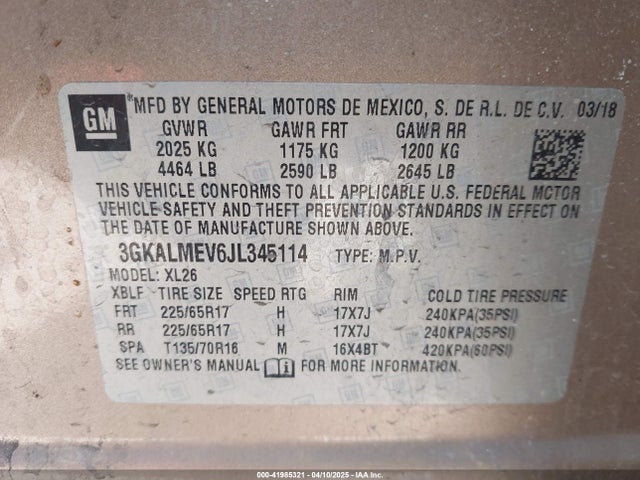 3GKALMEV6JL345114 GMC Terrain Sle
