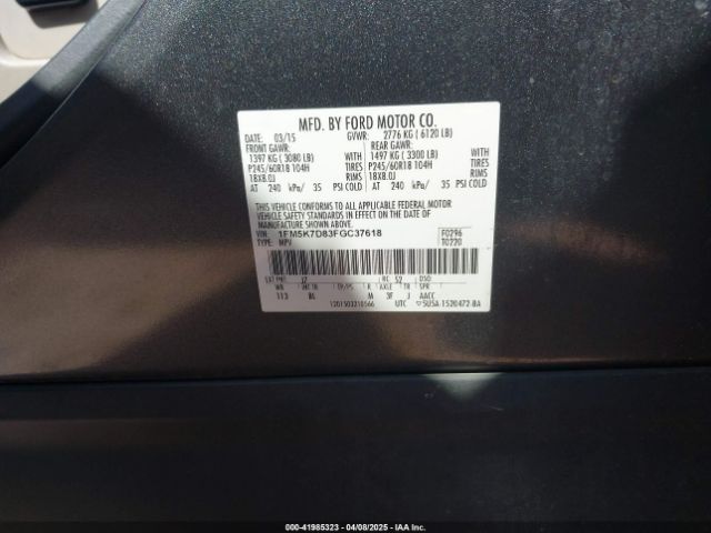 1FM5K7D83FGC37618 Ford EXPLORER XLT