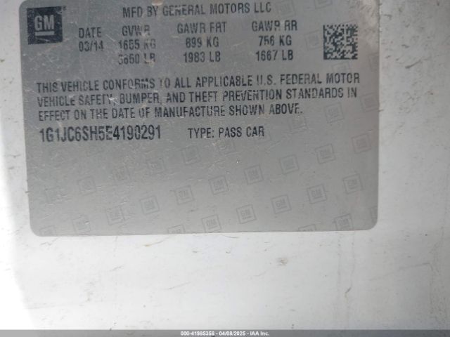 1G1JC6SH5E4190291 Chevrolet Sonic Lt Auto