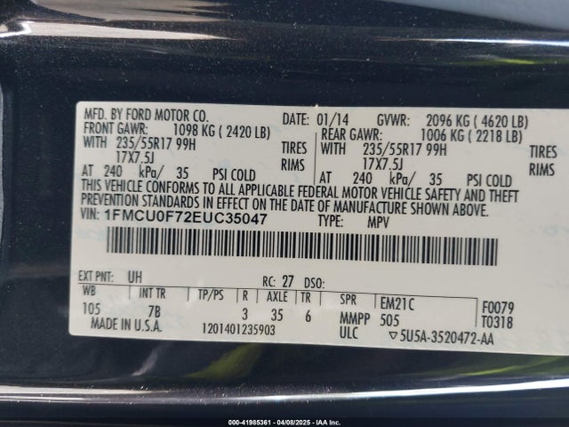 Ford ESCAPE S 2014 1FMCU0F72EUC35047 Image 9