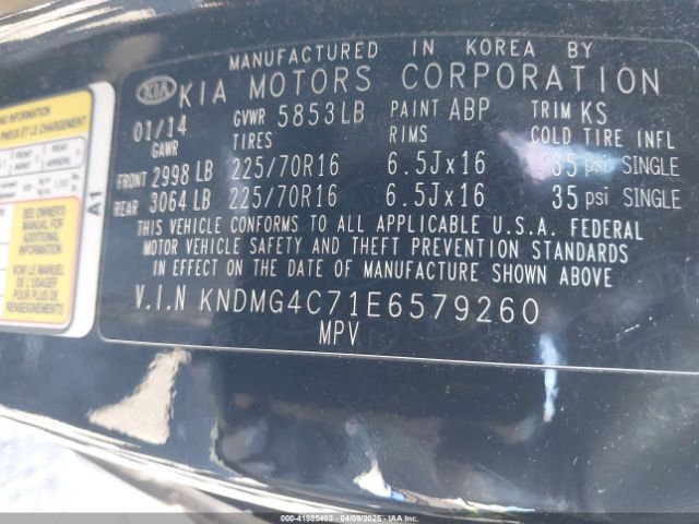 KNDMG4C71E6579260 KIA SEDONA LX