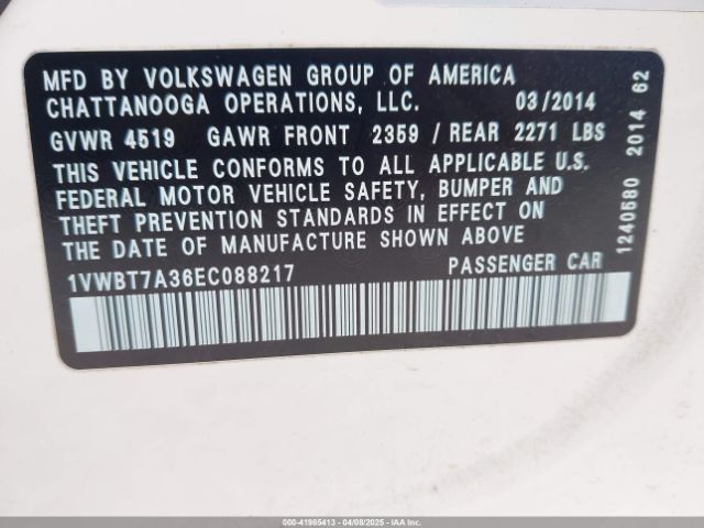 1VWBT7A36EC088217 Volkswagen Passat 1.8t Se