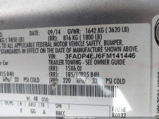 3FADP4EJ6FM141446 Ford FIESTA SE