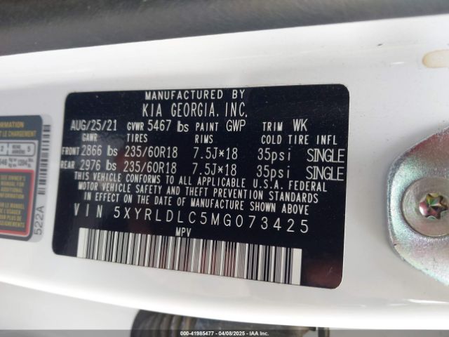 5XYRLDLC5MG073425 KIA SORENTO S
