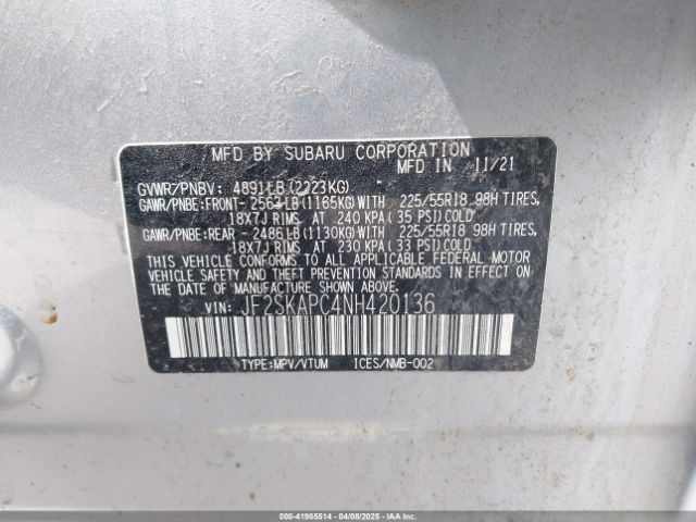 2022 SUBARU FORESTER JF2SKAPC4NH420136 Photo 8