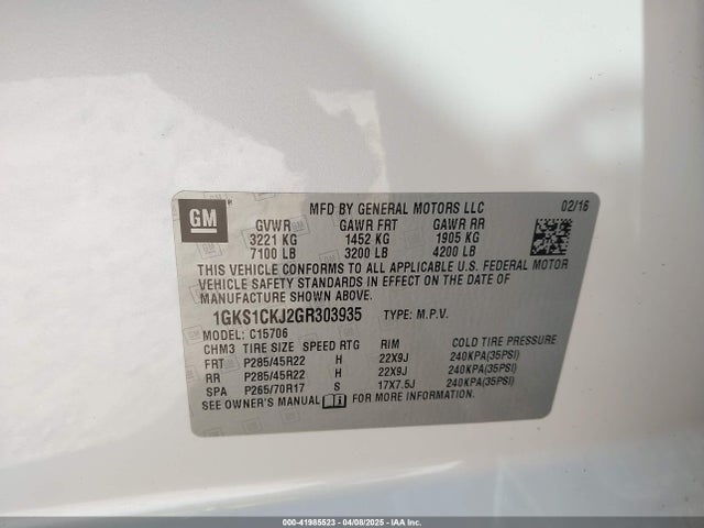 1GKS1CKJ2GR303935 GMC YUKON DENALI