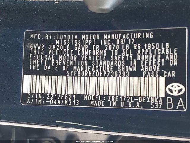 5YFBURHE0HP736293 Toyota COROLLA LE