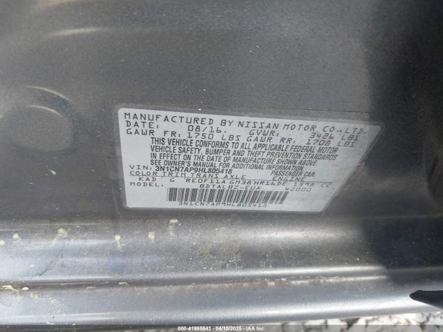 3N1CN7AP9HL805418 Nissan Versa 1.6 Sv