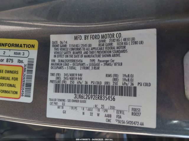3LN6L2G92ER835456 Lincoln MKZ