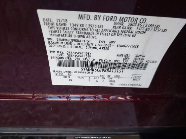 2FMHK6C89KBA13151 Ford FLEX SEL