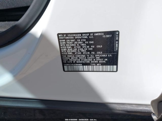 1V2NR2CA5JC550854 Volkswagen Atlas 3.6l V6 Sel Premium
