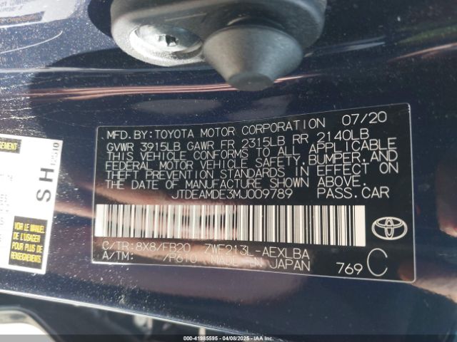 JTDEAMDE3MJ009789 Toyota Corolla Hybrid Le
