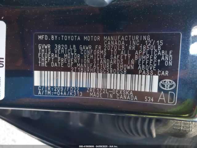 2T1BURHE0GC580058 Toyota Corolla S W/special Edition Pkg